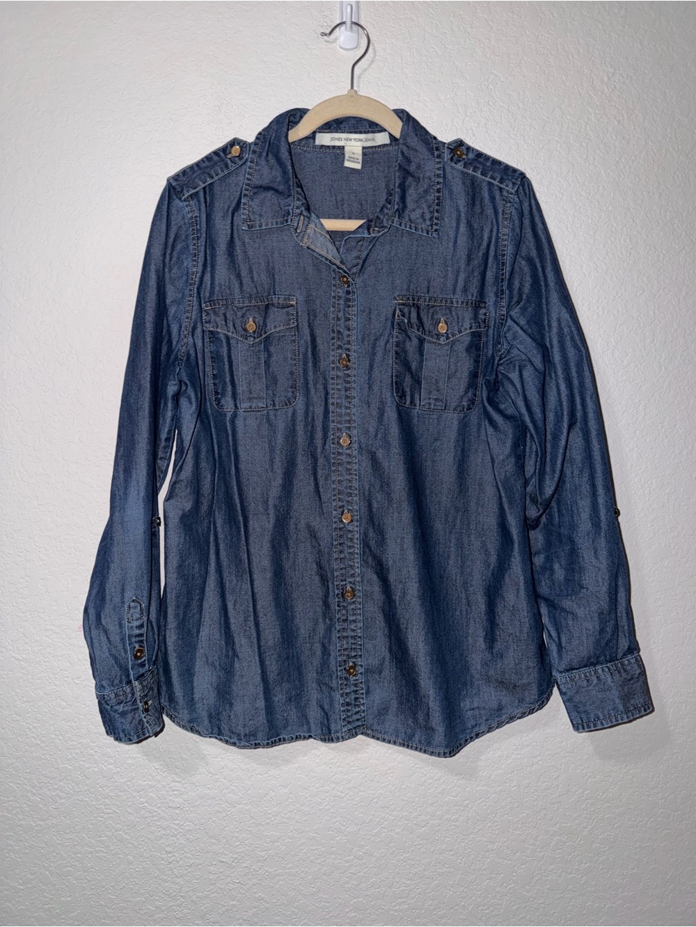 Jones New York Dark Blue Denim Button-Down Shirt